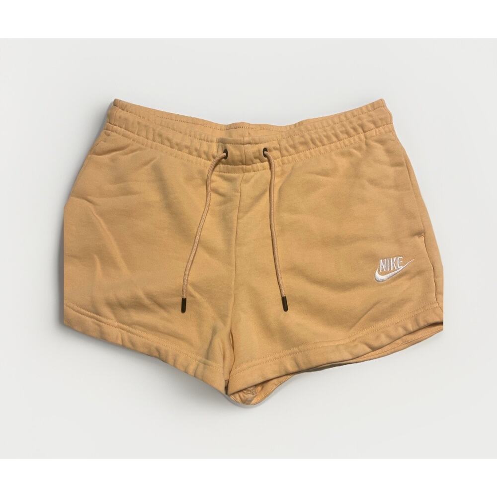 Nike Sportswear Essential Shorts Womens Sz S Peach Cotton Swoosh Drawstring